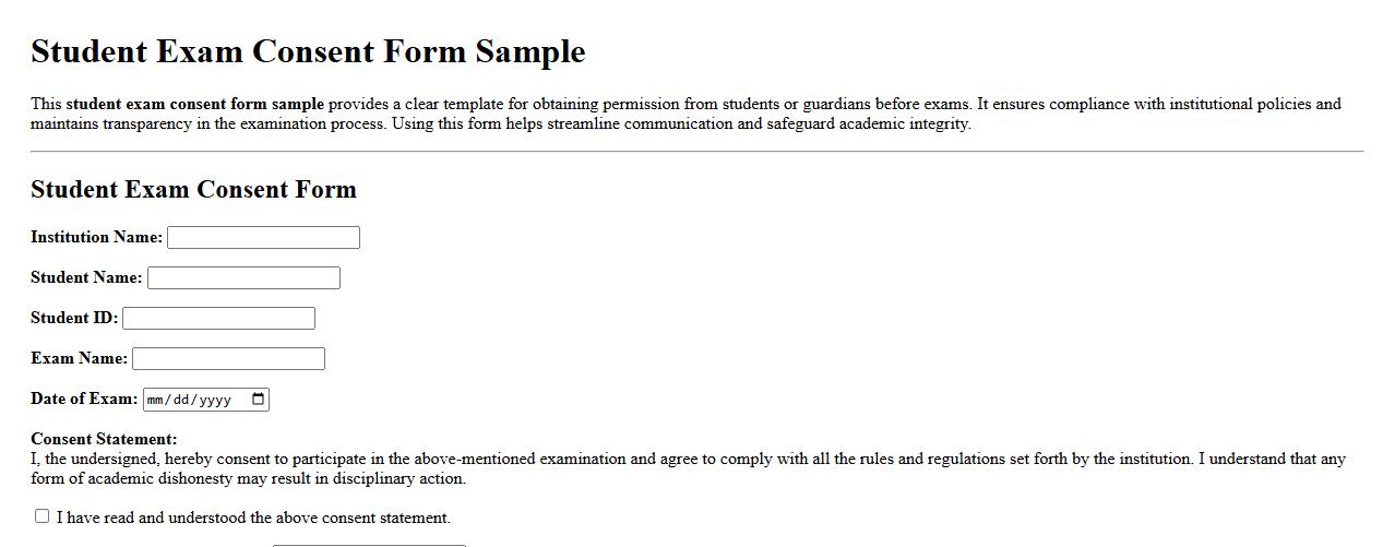 student exam consent form sample image preview