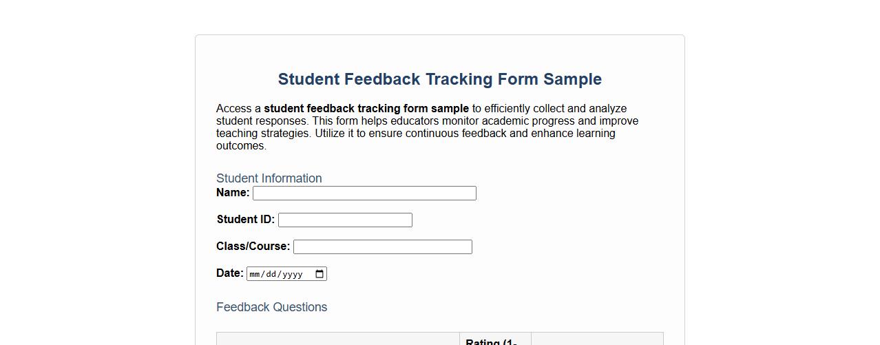 student feedback tracking form sample image preview