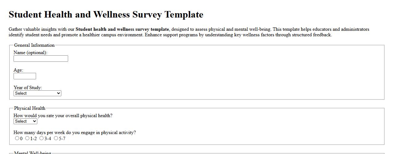 Student health and wellness survey template image preview