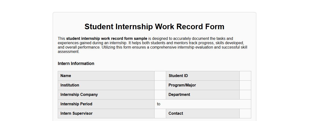student internship work record form sample image preview