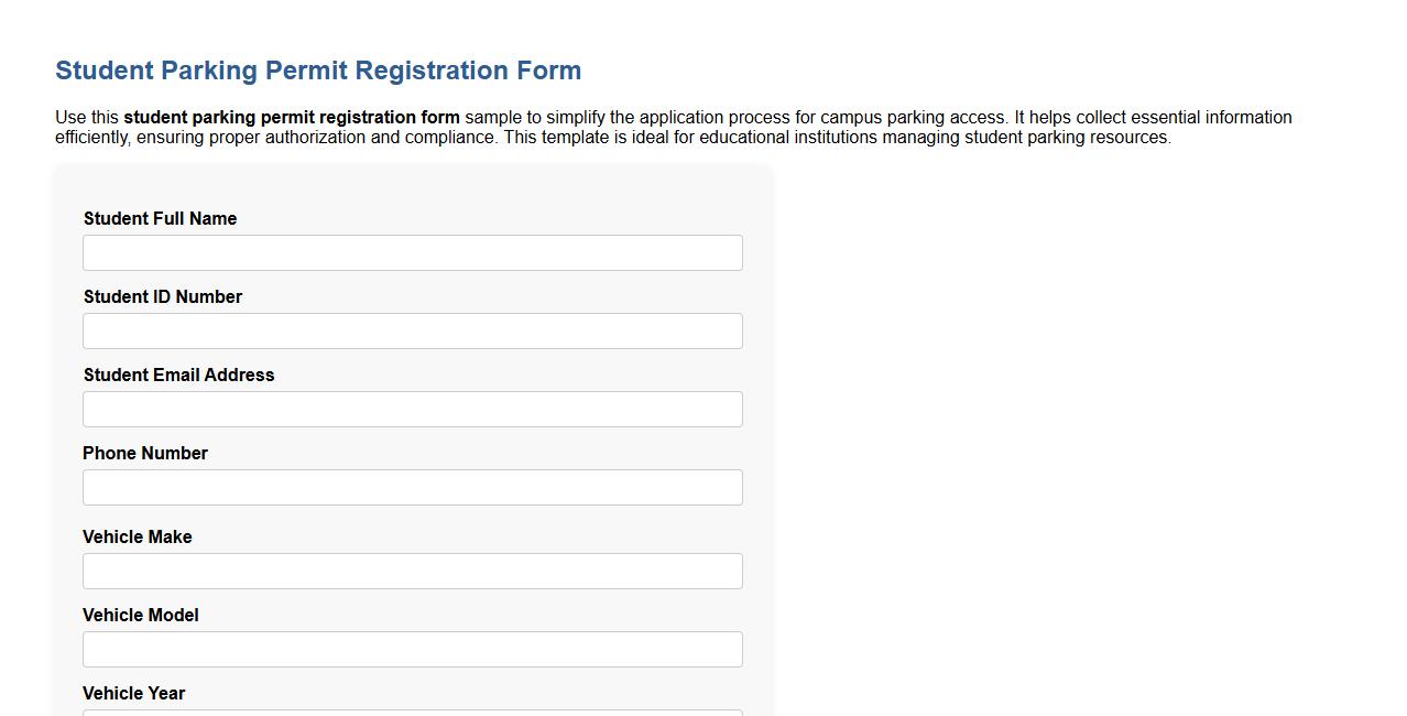 student parking permit registration form sample image preview