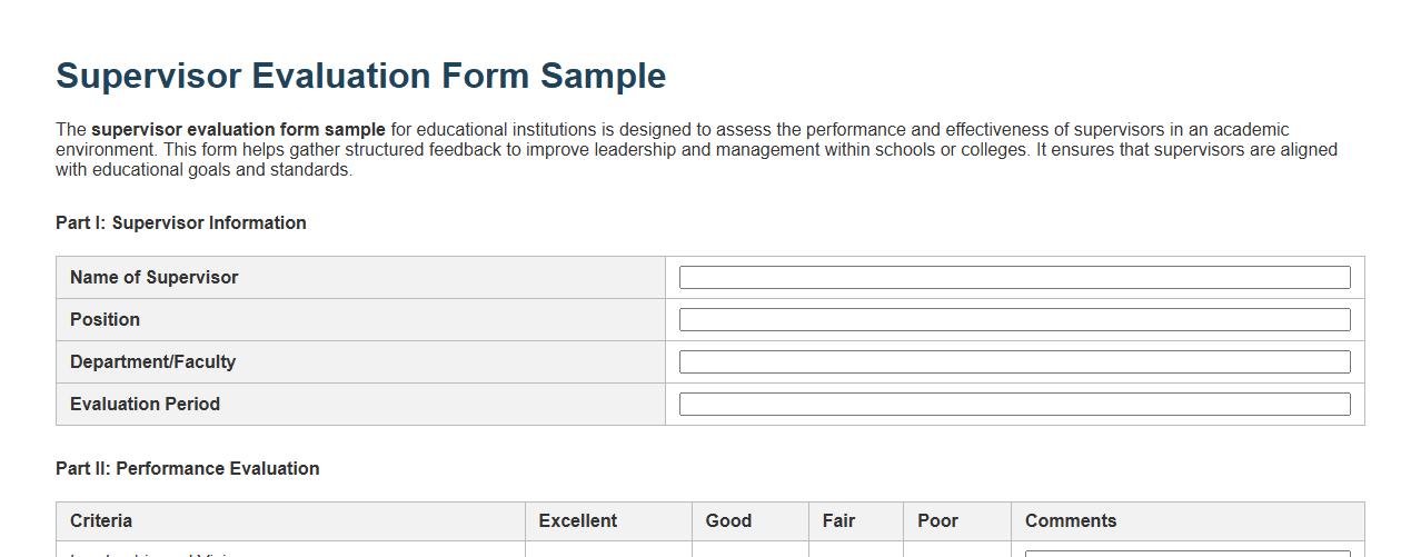 Supervisor evaluation form sample for educational institutions image preview
