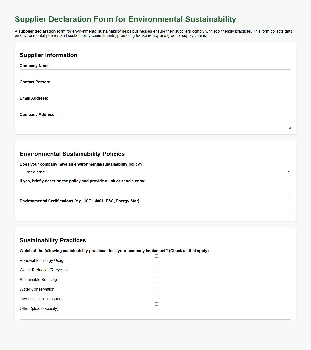 supplier declaration form sample for environmental sustainability image preview