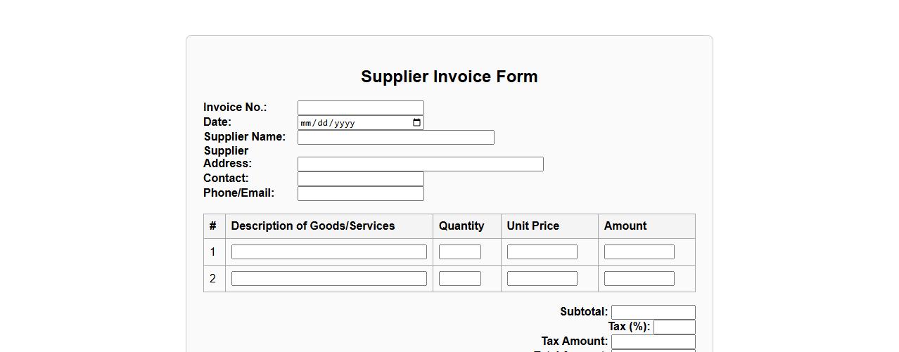 supplier invoice form sample for small business image preview