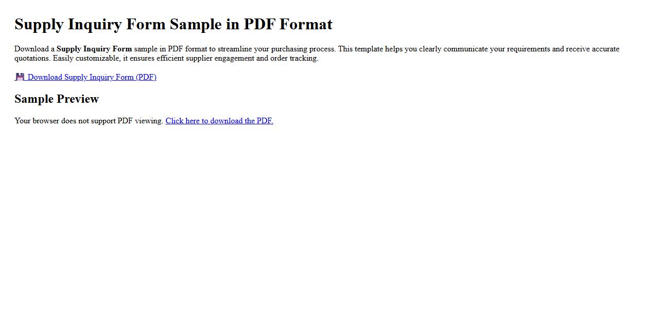 Supply inquiry form sample in PDF format image preview