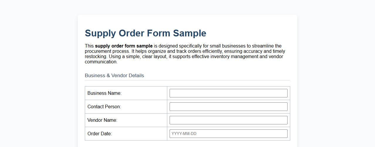 Supply order form sample for small businesses image preview