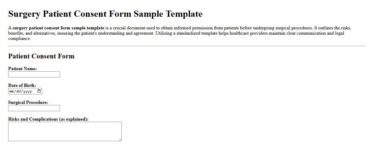 Surgery patient consent form sample template image preview