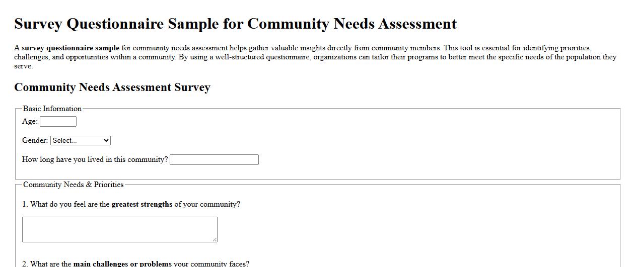 Survey questionnaire sample for community needs assessment image preview