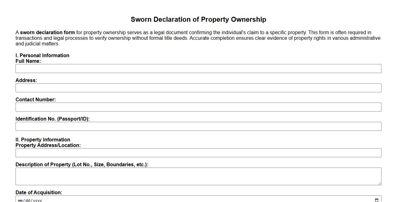 Sworn declaration form sample for property ownership image preview