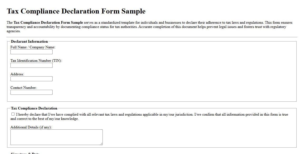 Tax Compliance Declaration Form Sample image preview