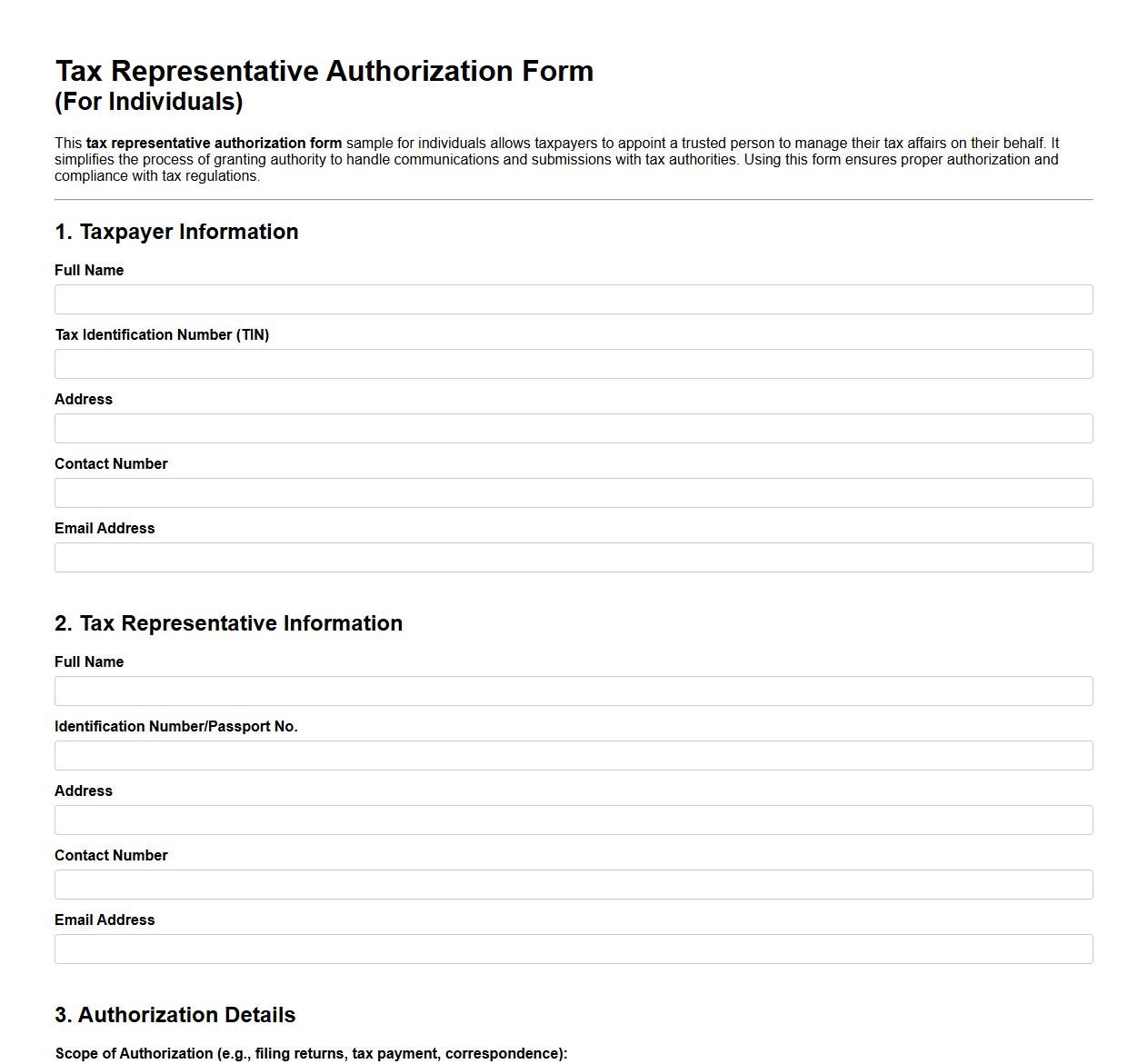 tax representative authorization form sample for individuals image preview