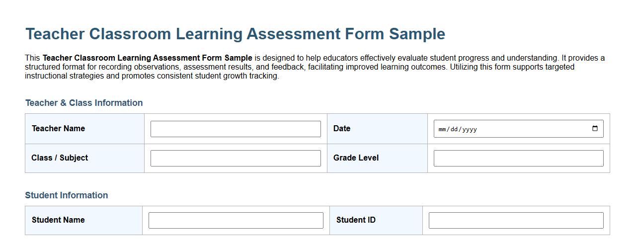teacher classroom learning assessment form sample image preview