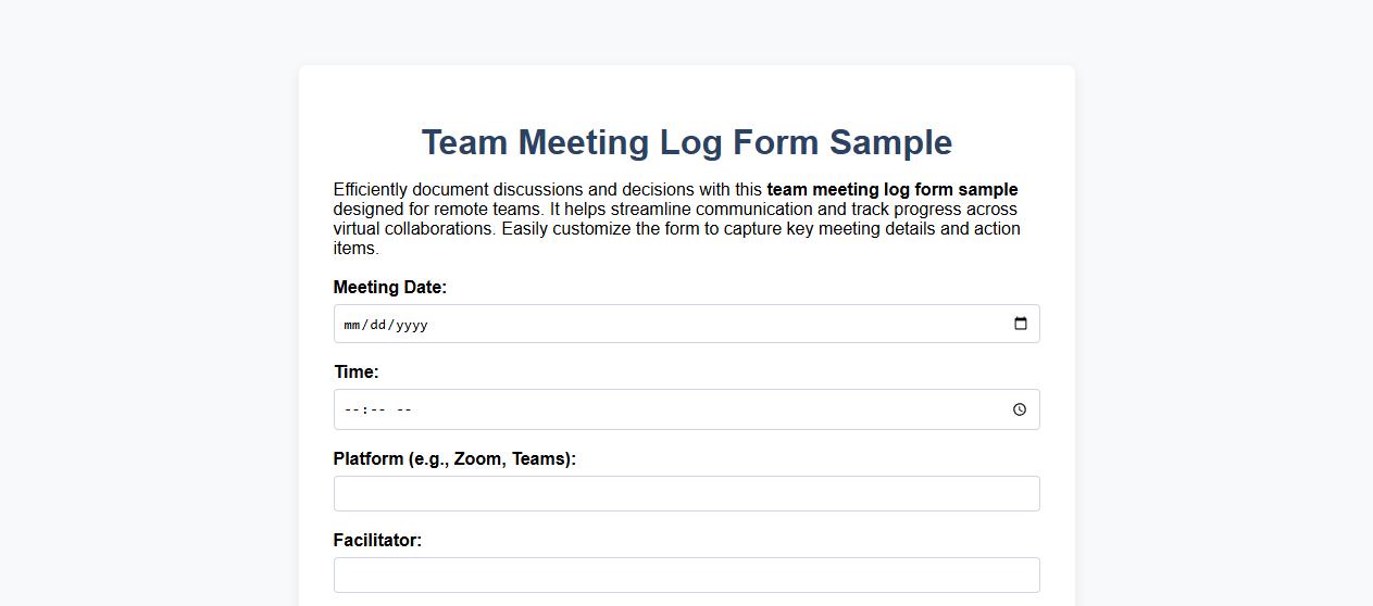 team meeting log form sample for remote teams image preview
