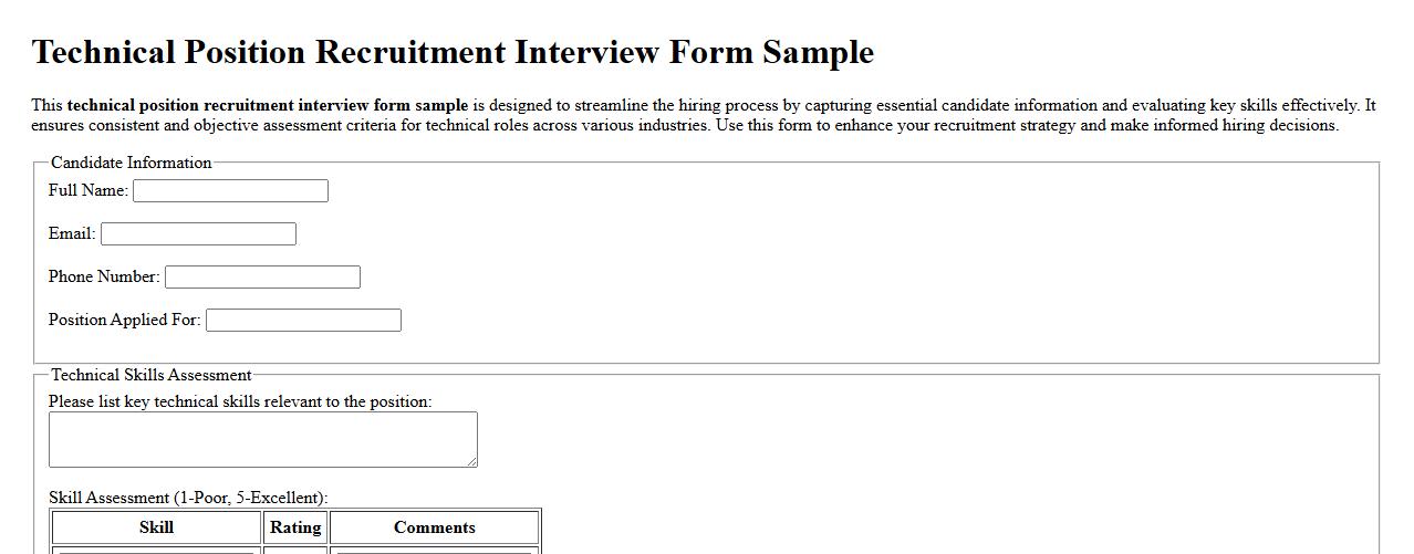 Technical position recruitment interview form sample image preview