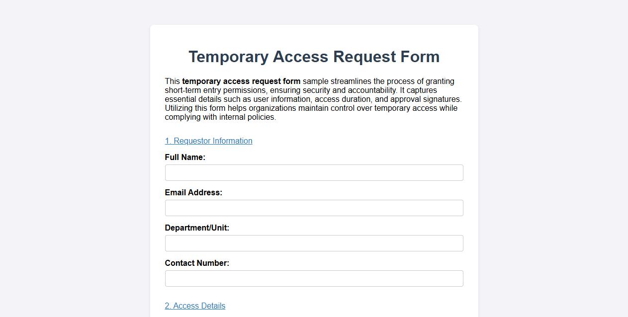 temporary access request form sample image preview