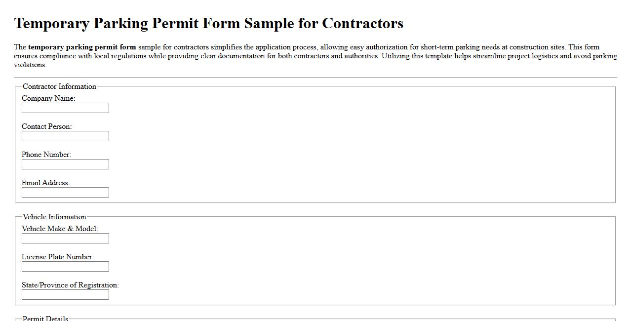 Temporary parking permit form sample for contractors image preview