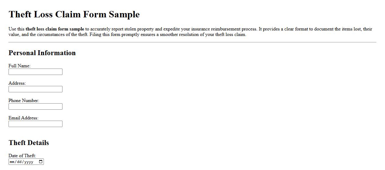 theft loss claim form sample image preview