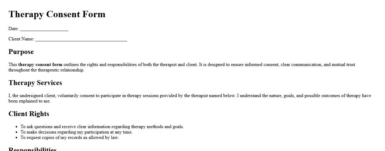 Therapy consent form sample with confidentiality clause image preview