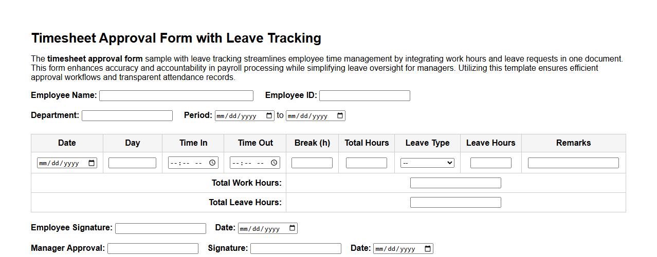 timesheet approval form sample with leave tracking image preview