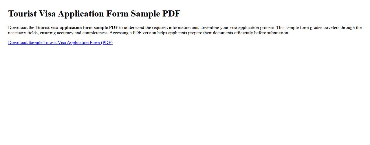 Tourist visa application form sample PDF image preview