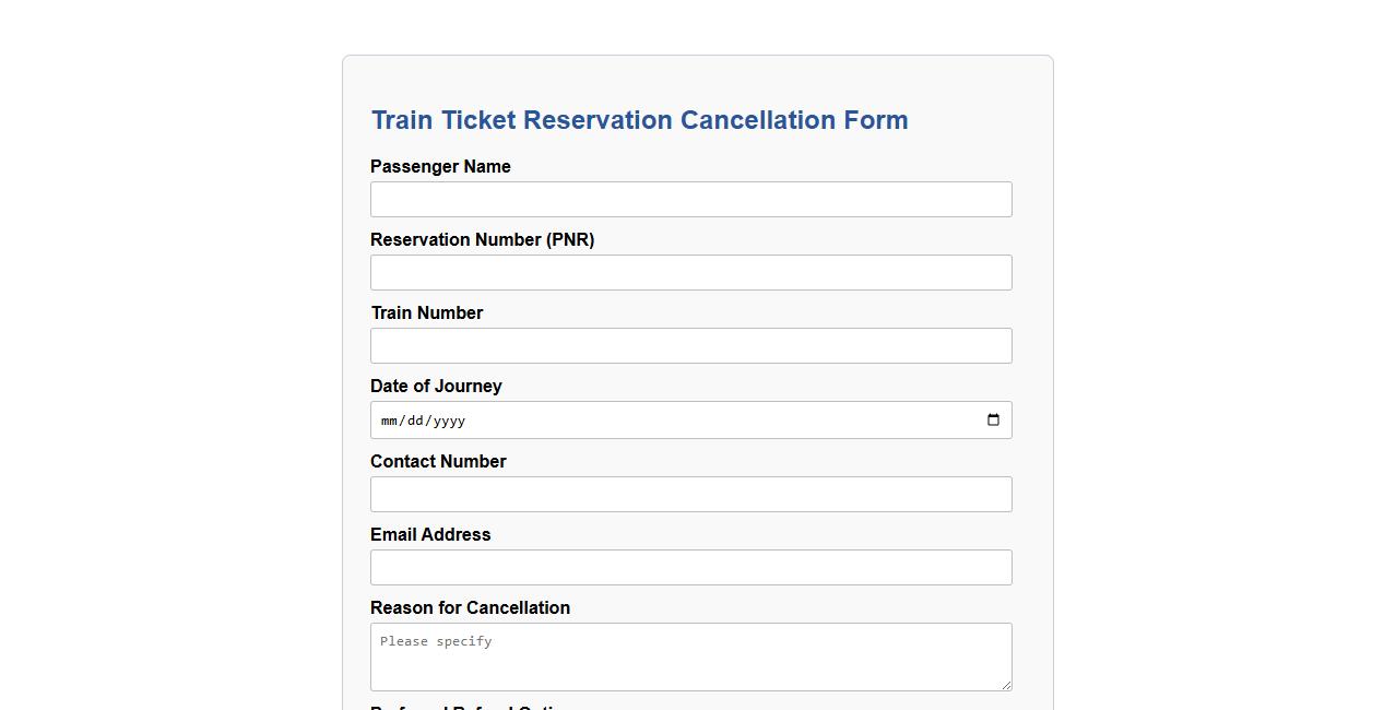 train ticket reservation cancellation form sample image preview