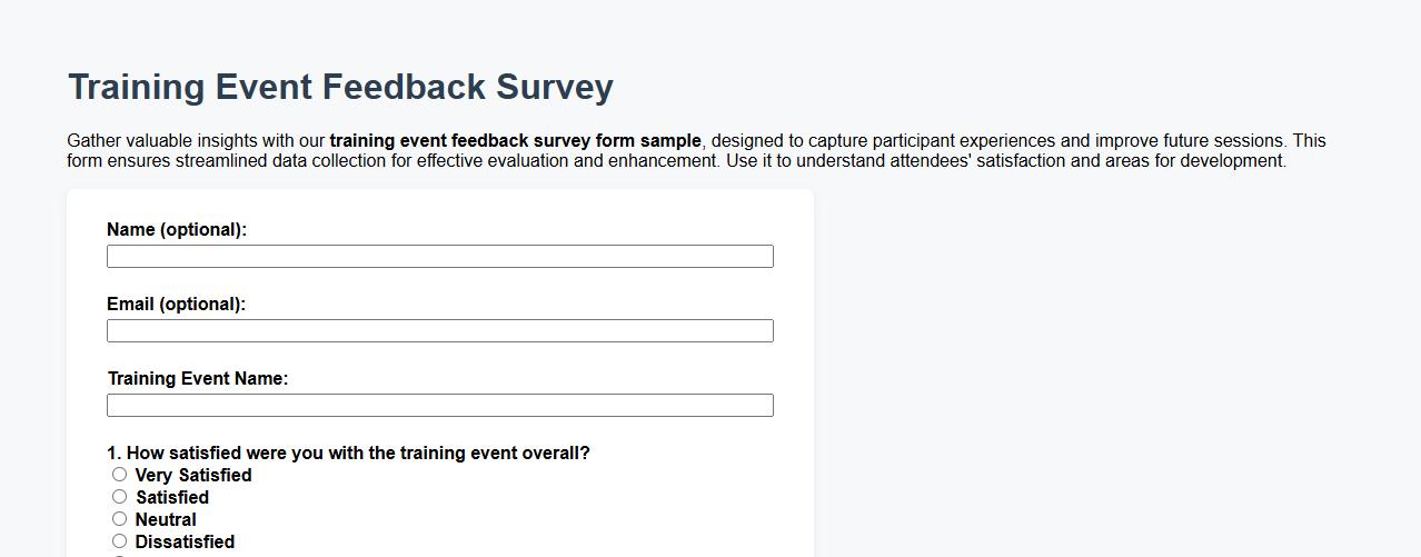 training event feedback survey form sample image preview