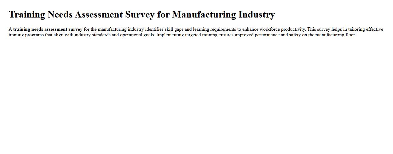 Training needs assessment survey for manufacturing industry image preview