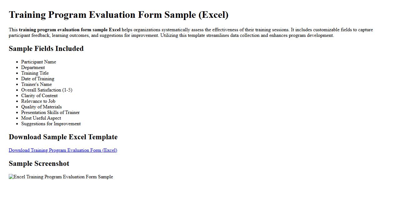 training program evaluation form sample excel image preview