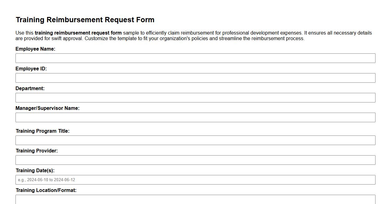 training reimbursement request form sample image preview