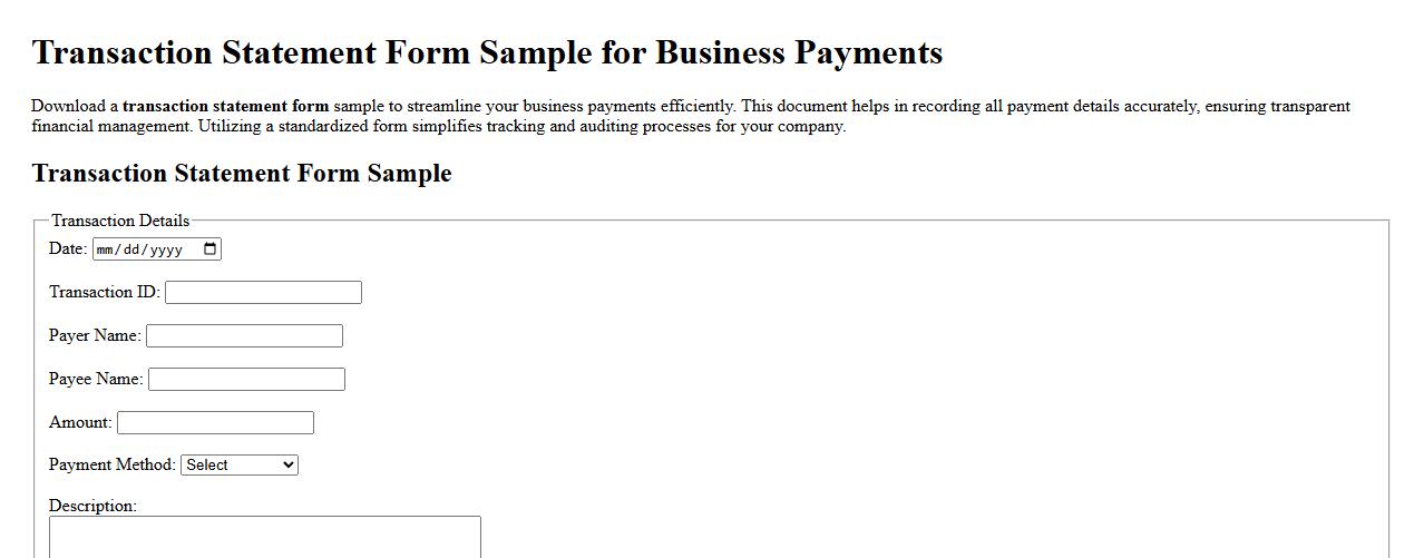 Transaction statement form sample for business payments image preview