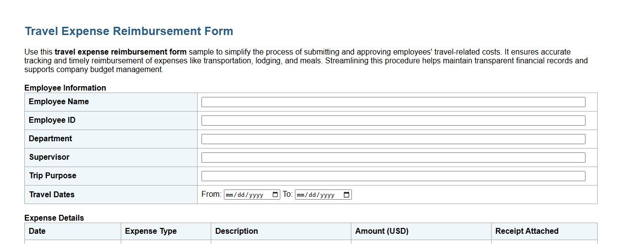 travel expense reimbursement form sample for employees image preview