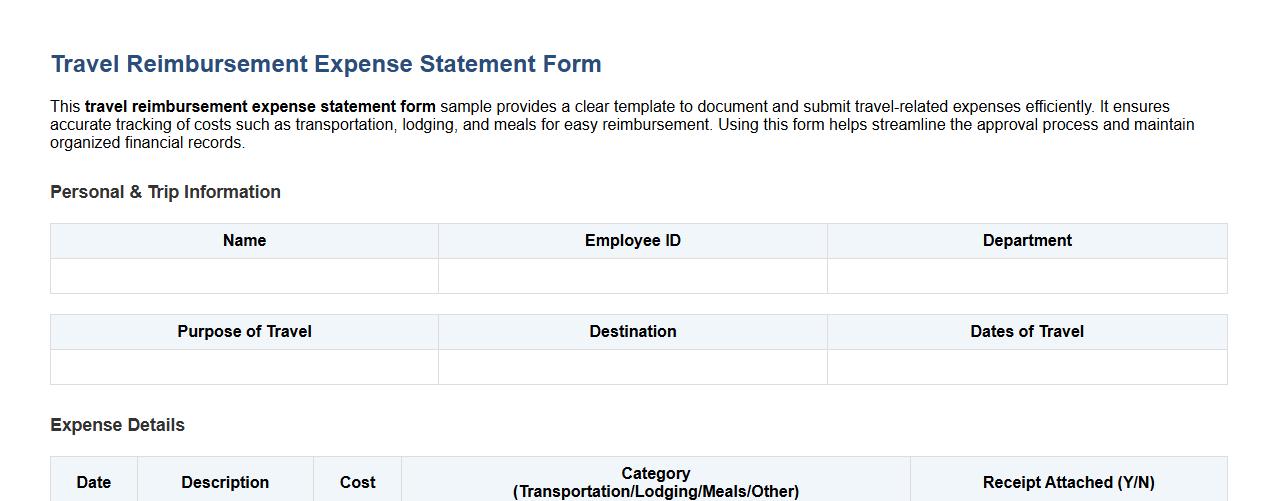 travel reimbursement expense statement form sample image preview