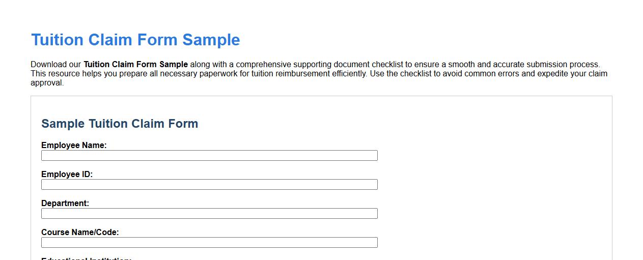 Tuition claim form sample with supporting document checklist image preview