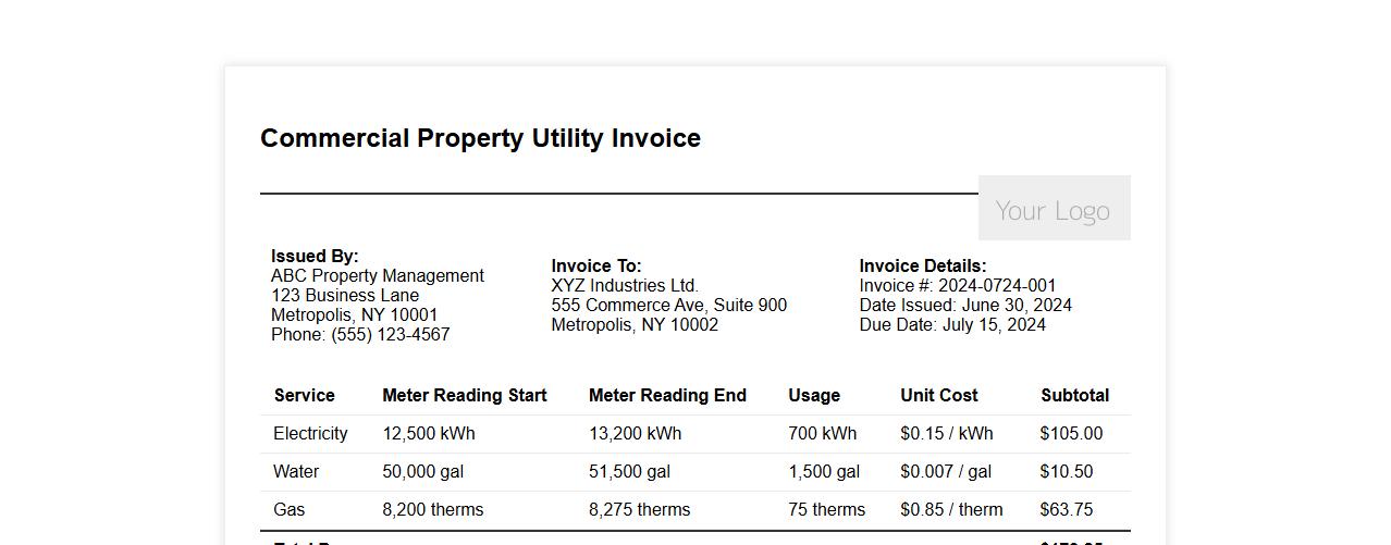 Utility invoice sample for commercial properties image preview