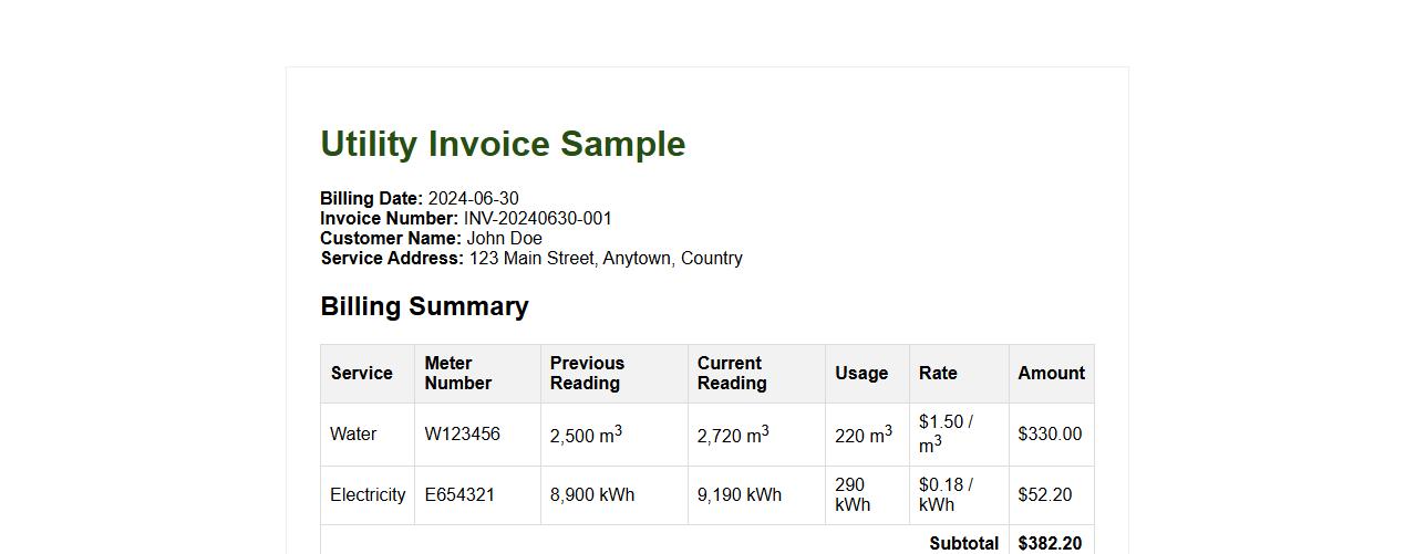Utility invoice sample including water and electricity image preview