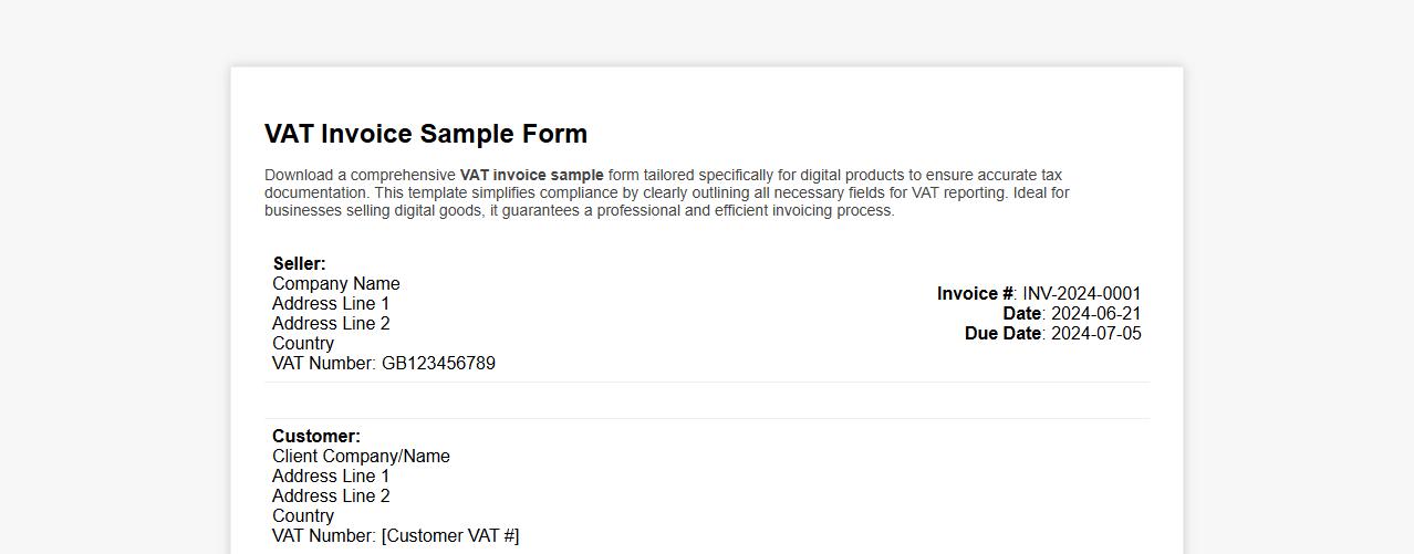 VAT invoice sample form for digital products image preview