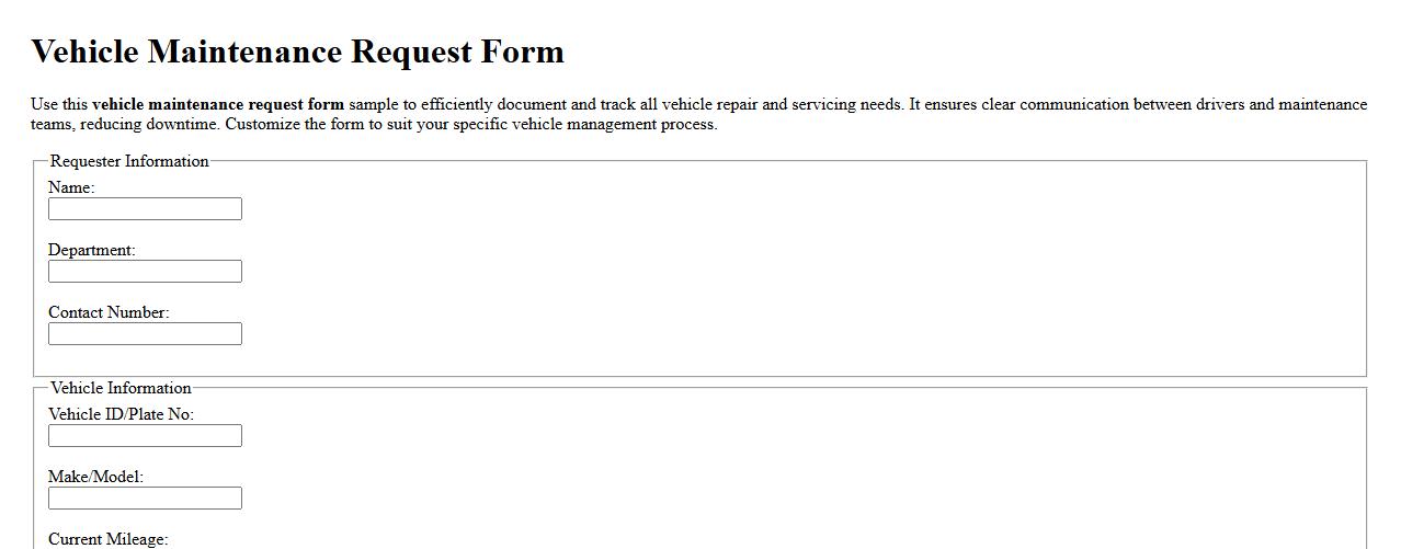 Vehicle maintenance request form sample image preview