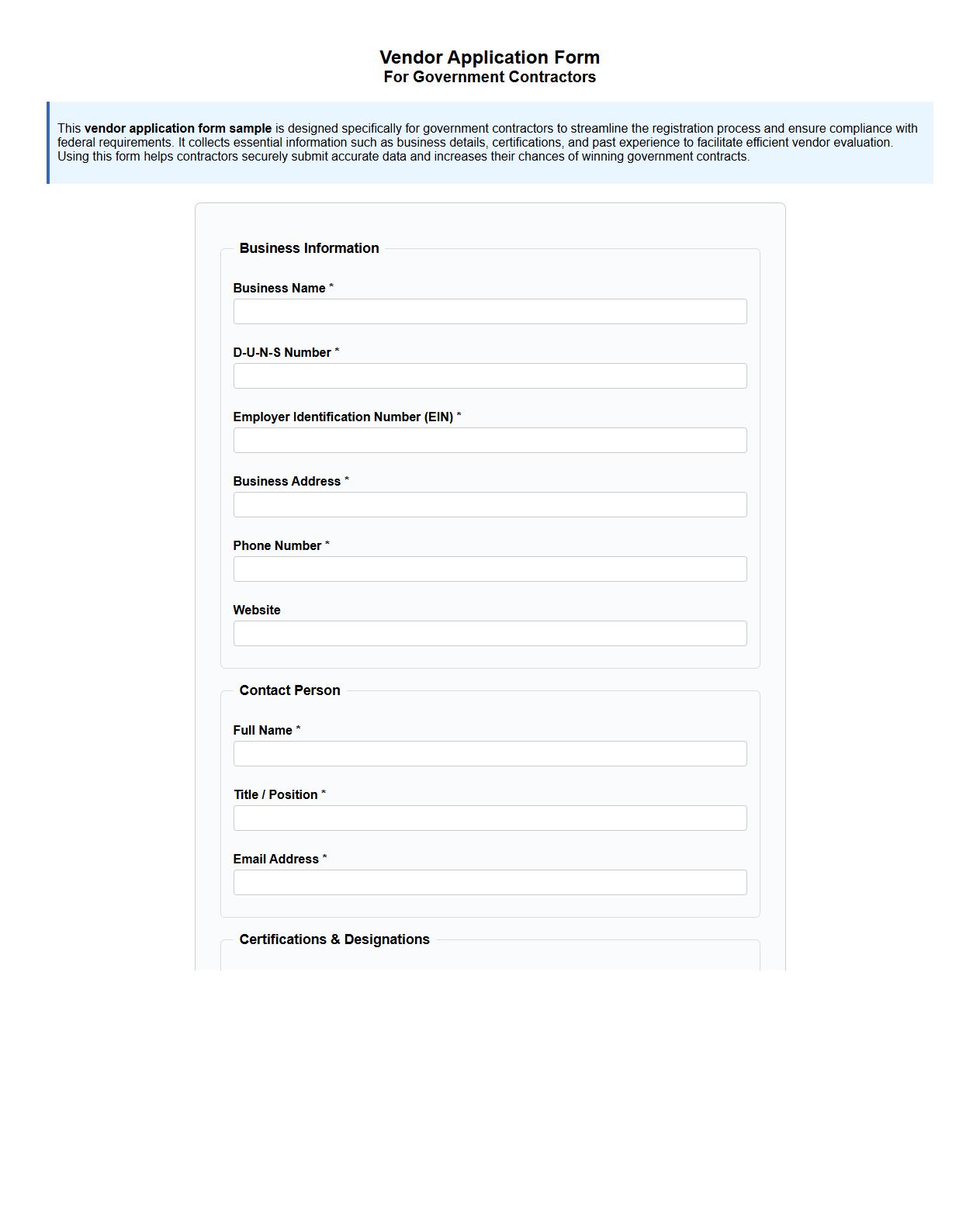 vendor application form sample for government contractors image preview