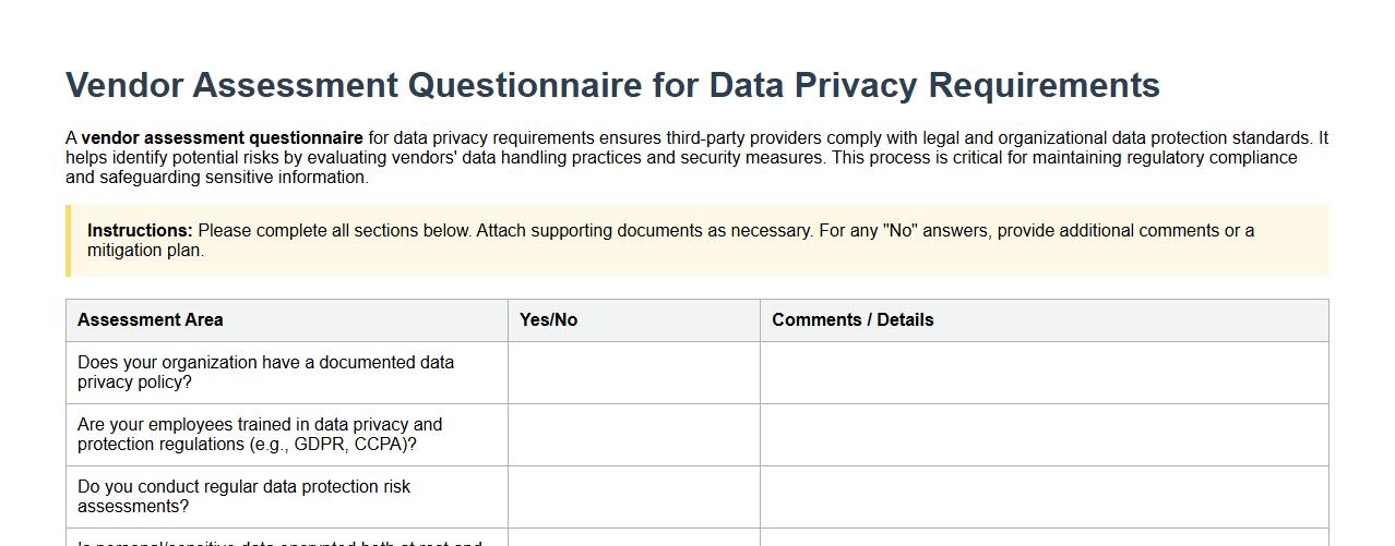 vendor assessment questionnaire for data privacy requirements image preview