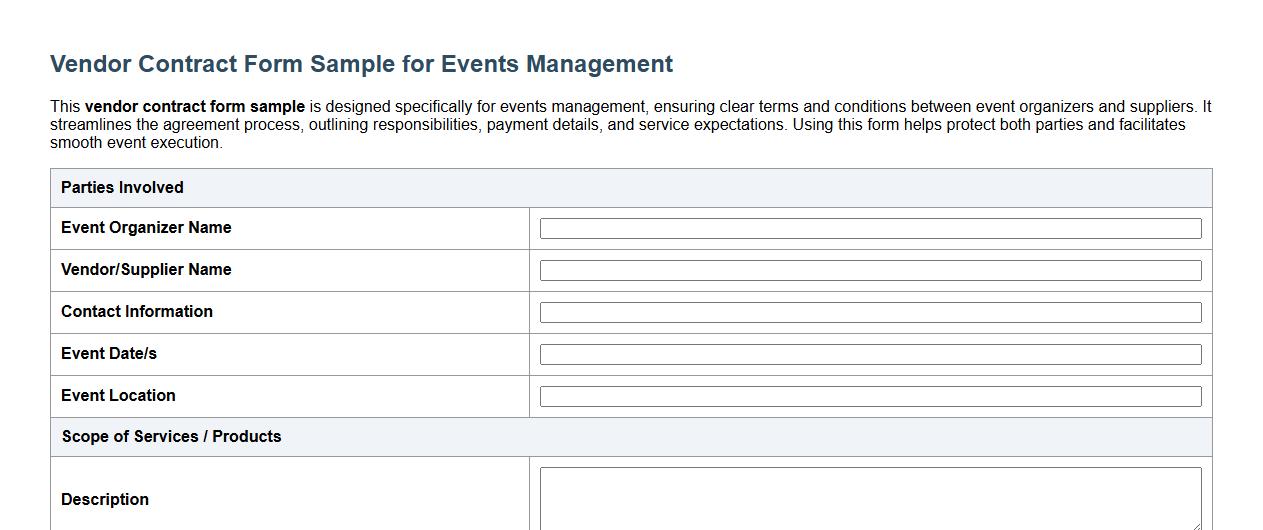 vendor contract form sample for events management image preview