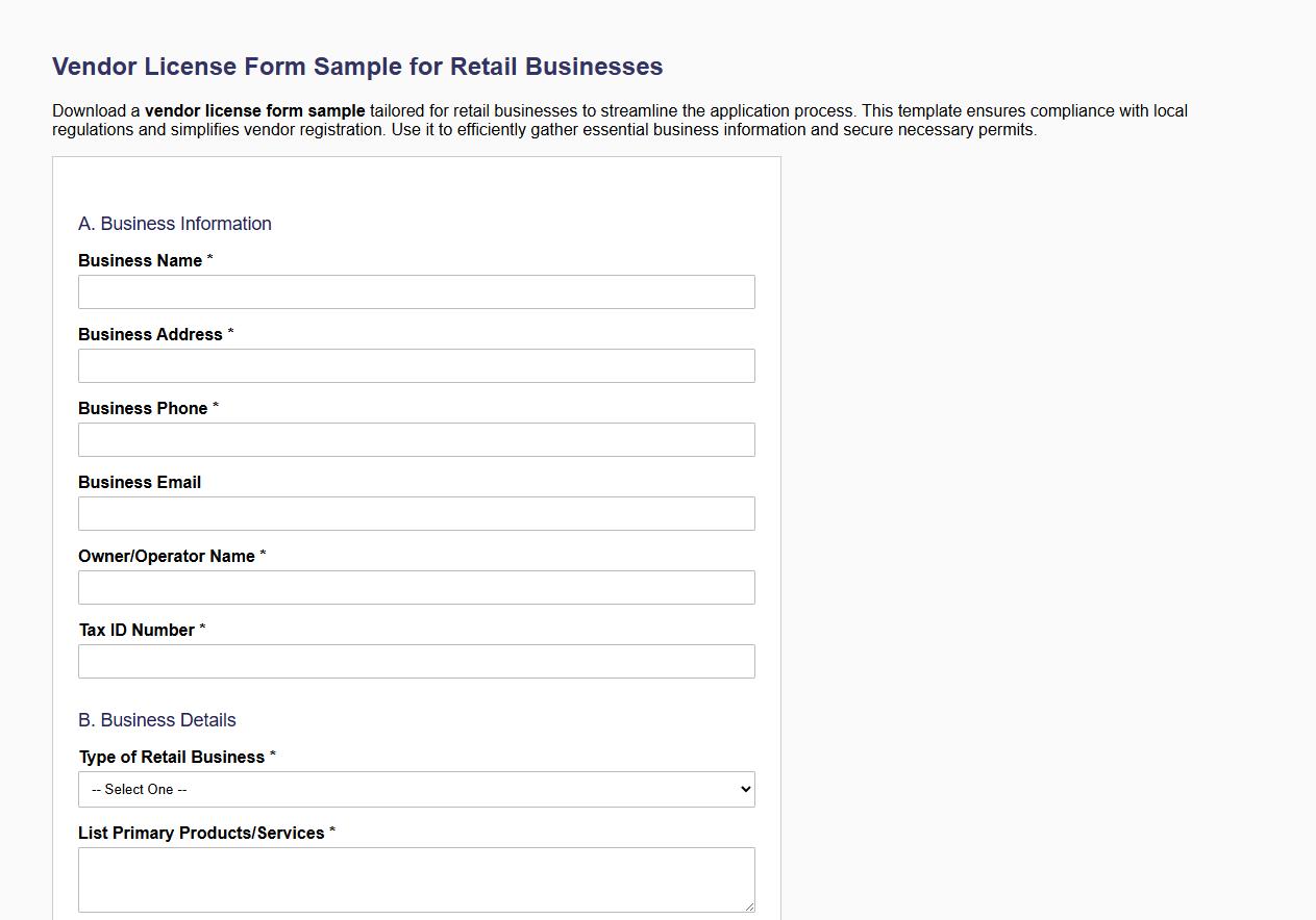 vendor license form sample for retail businesses image preview