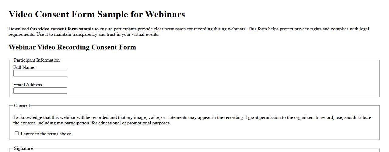 Video consent form sample for webinars image preview