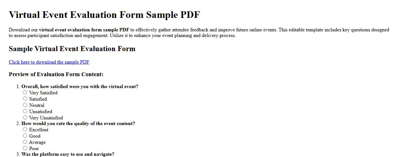 virtual event evaluation form sample PDF image preview