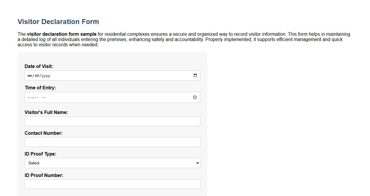 visitor declaration form sample for residential complexes image preview