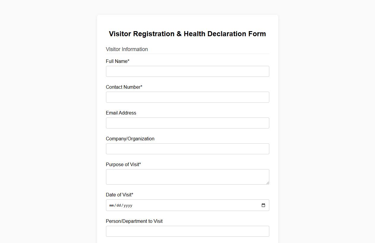 Visitor registration form sample with health declaration image preview