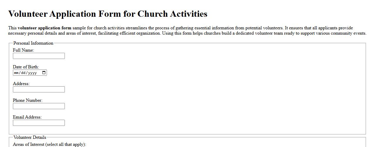 Volunteer application form sample for church activities image preview