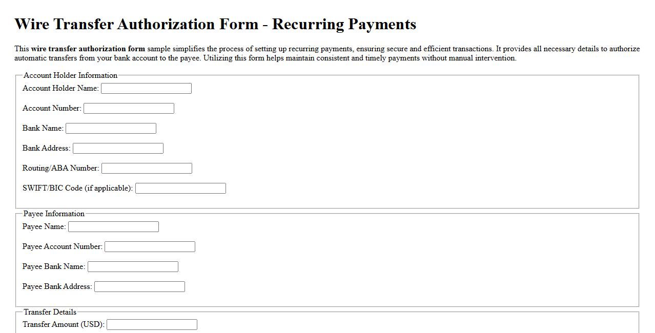 wire transfer authorization form sample for recurring payments image preview