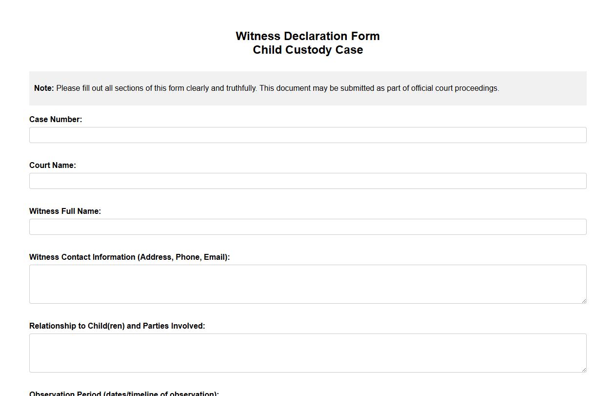 Witness declaration form sample for child custody cases image preview