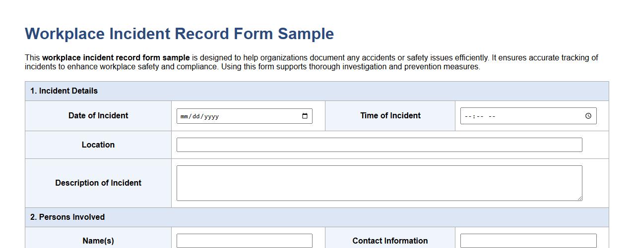 workplace incident record form sample image preview