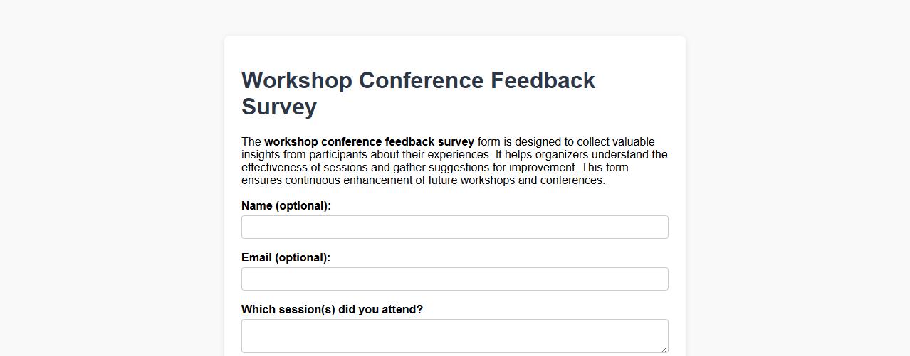 Workshop conference feedback survey example form image preview
